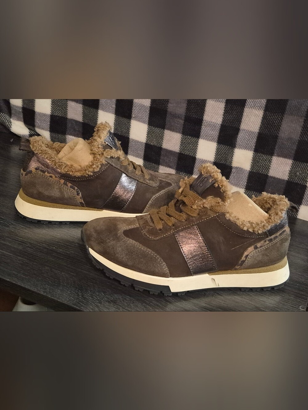 Paul Green Women's Brown Suede Sneakers with Metallic Accent